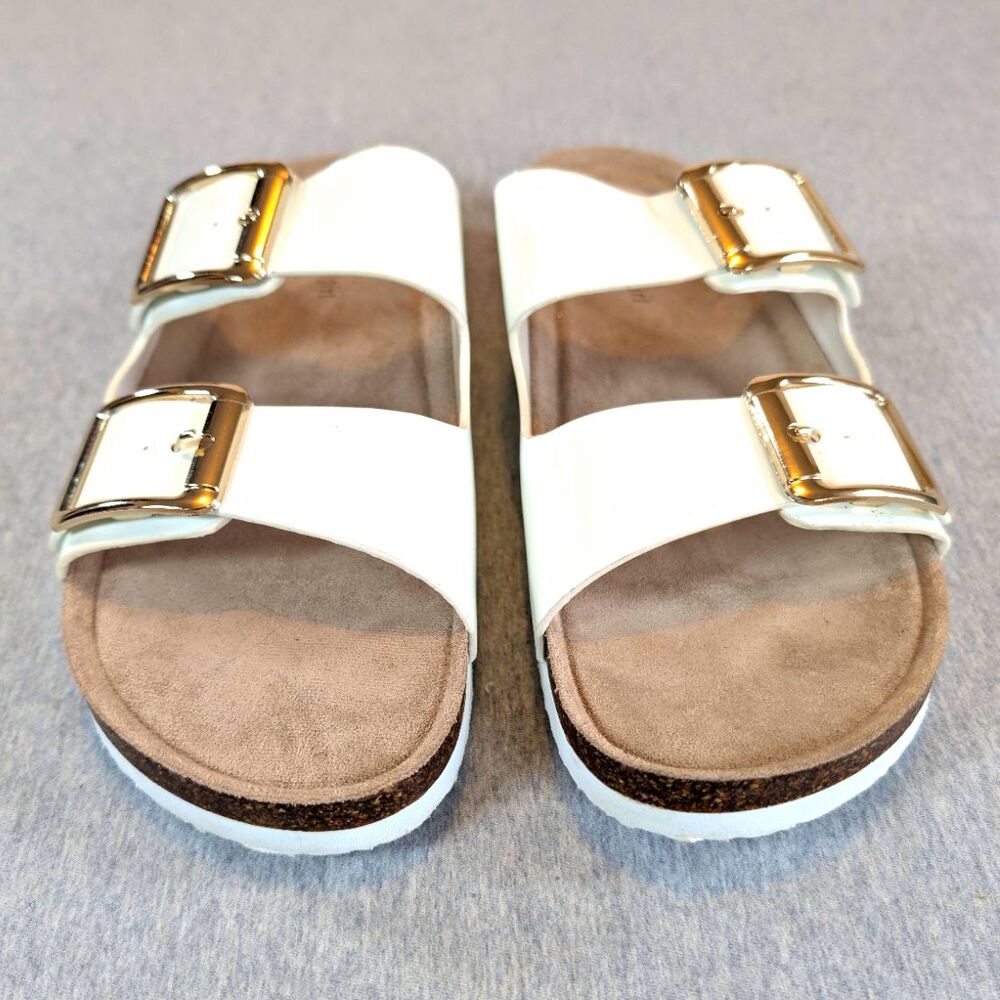 Madden Girl Bodiee White Adjustable Double Buckle Slide Sandals Women’s 11M